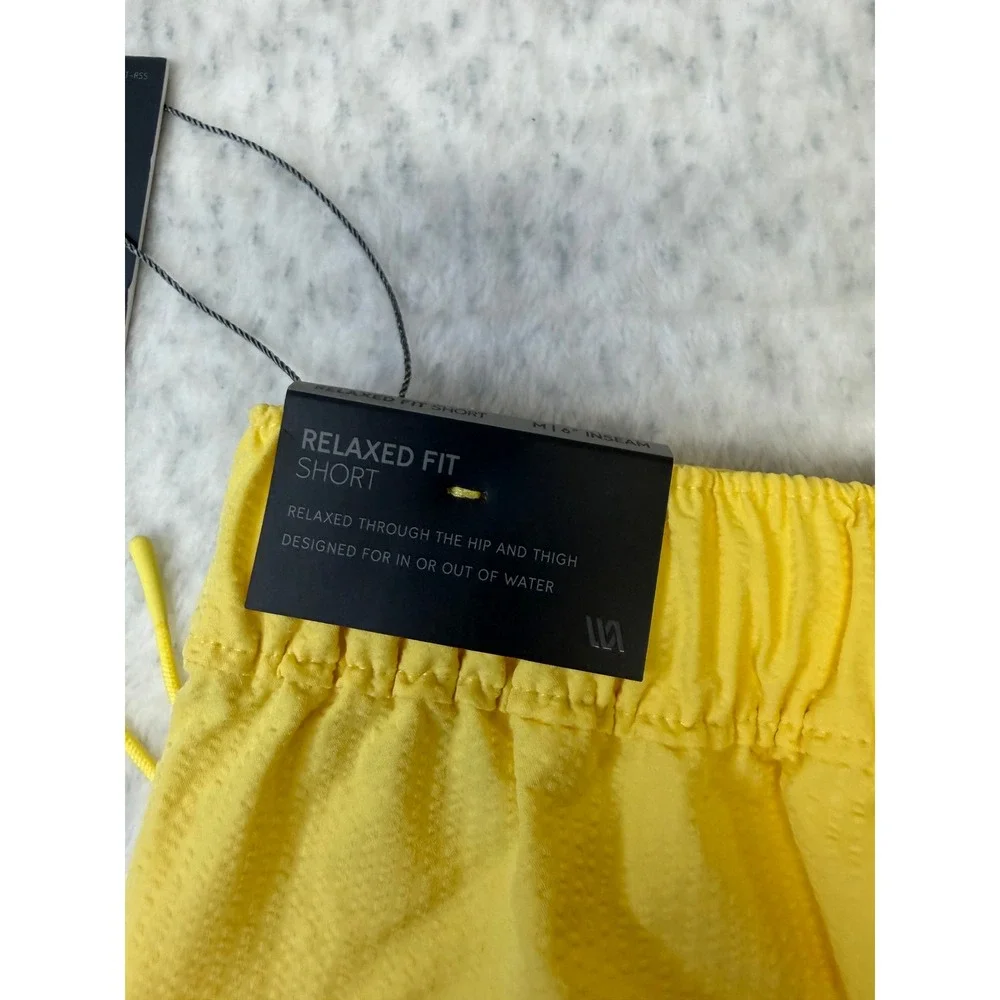 VRST Mens 6 Inch Resort Short Yellow Seersucker Relaxed‎ Fit Swim Shorts Medium